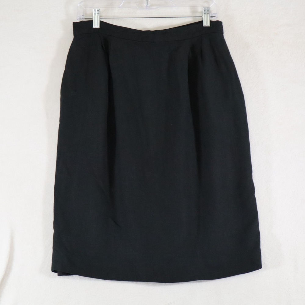 Talbots Womens 14 Black Linen Blend Straight Skirt Lined Made in USA Career